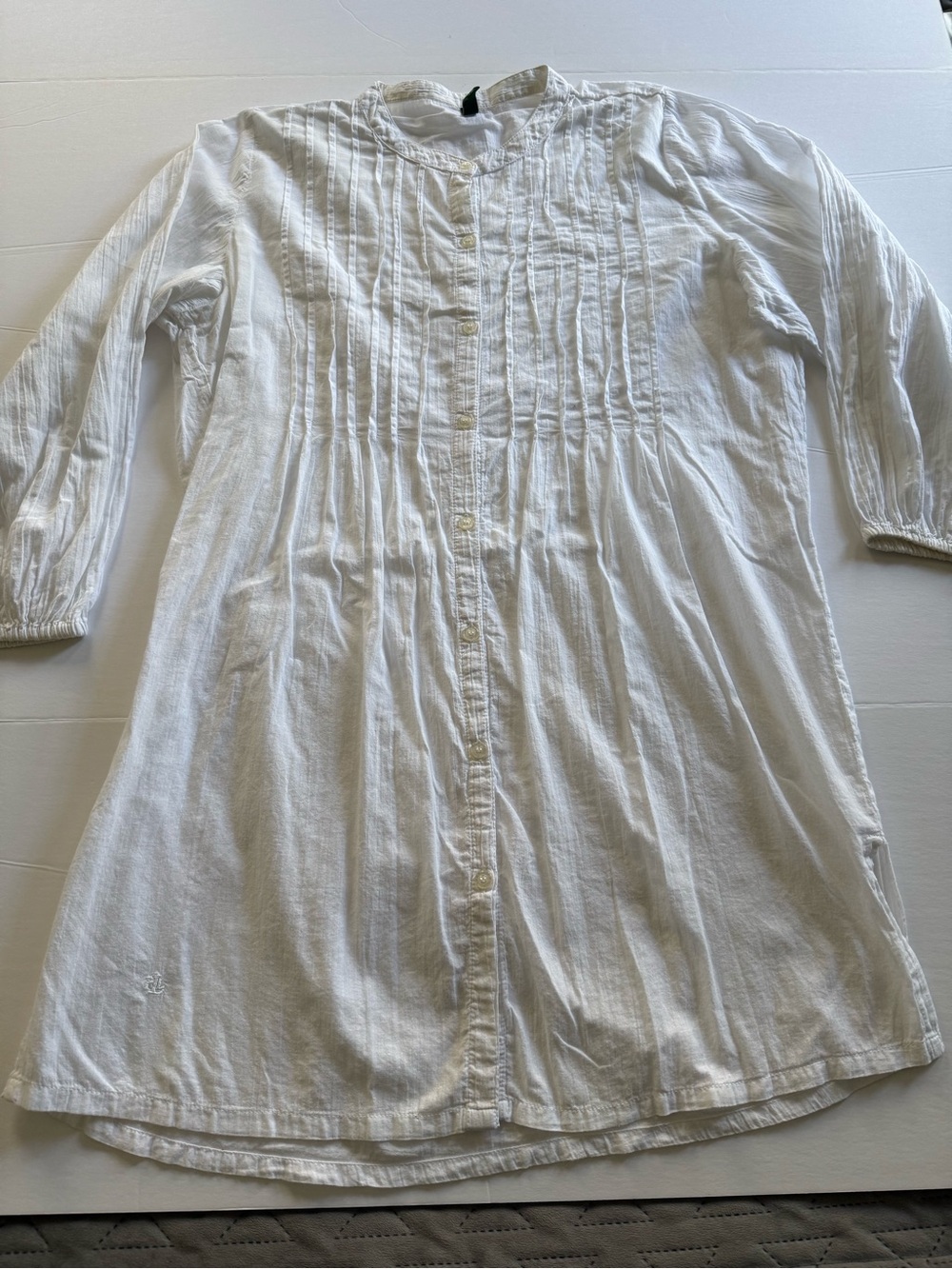 Ralph Lauren Tunic Top 100% Cotton White Button Down Pintuck Long Sleeves One Sz